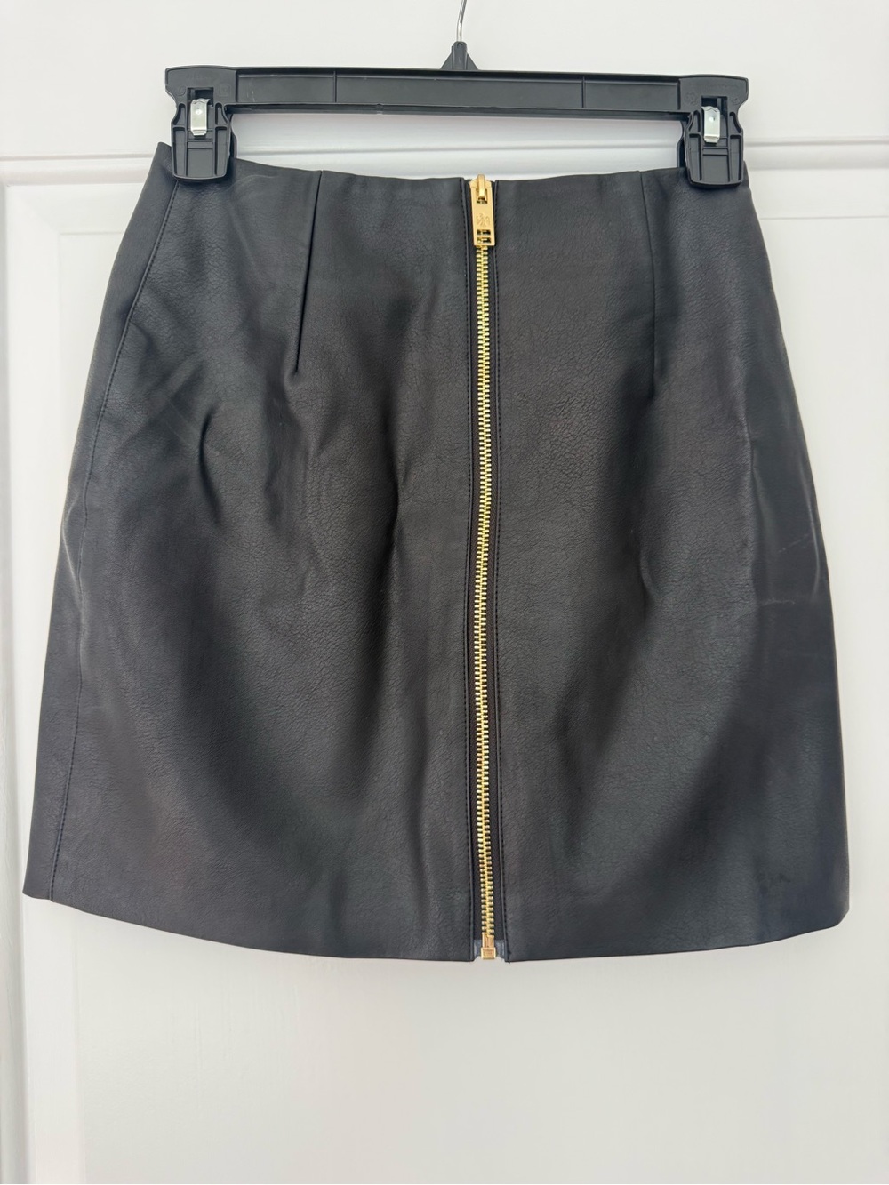 All Things Golden Women's Black Faux Leather Mini Skirt with Gold Zip